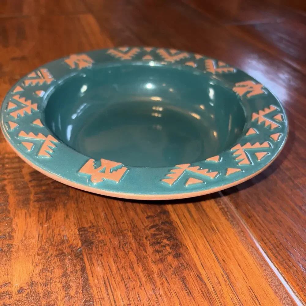 Frankoma Southwest Thunderbird Pattern Rare Blue Soup/Salad Bowl 7.75 Diameter